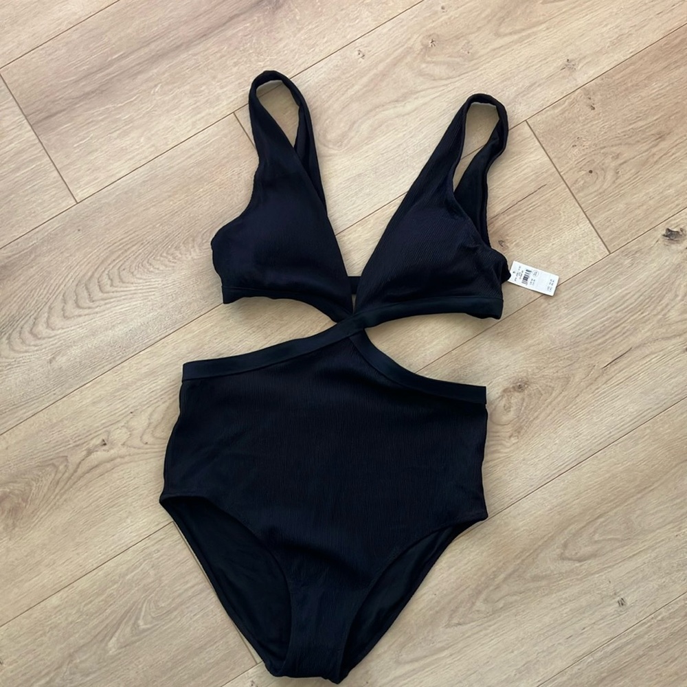 Aerie Black Ribbed One Piece Swimsuit